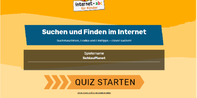 ©Internet-ABC Orangefarbene Quizseite mit Spielername